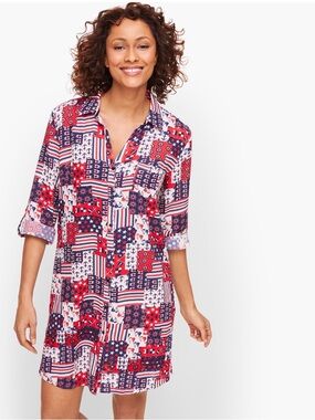 Talbots Talbots Crinkle Cotton Beach Shirt – Nautical Print